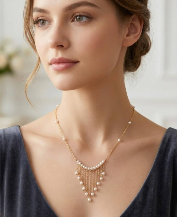Freshwater Round Pearl Necklace – 4–5mm White Pearls with Gold Plated Adjustable Chain