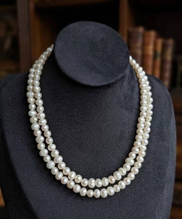 2-Layer Freshwater Round Pearl Necklace – 7–8mm White Pearls