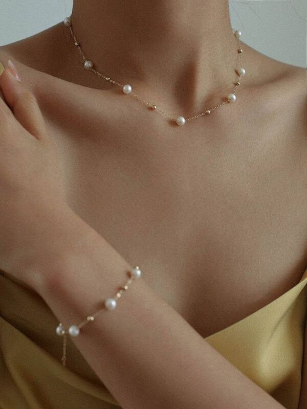 Freshwater Pearl Necklace & Bracelet Set – 6–7mm Round Pearls